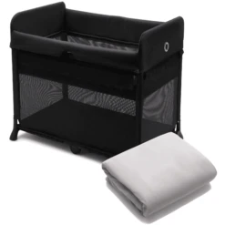 Bugaboo Cuna De Viaje Stardust Black Con Sábana Bajera De Algodón Stardust Mineral White